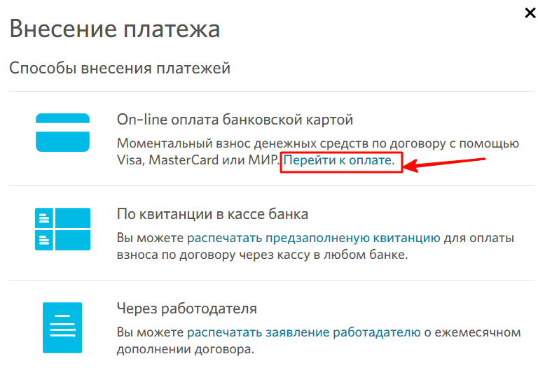 Способы внесения платежа